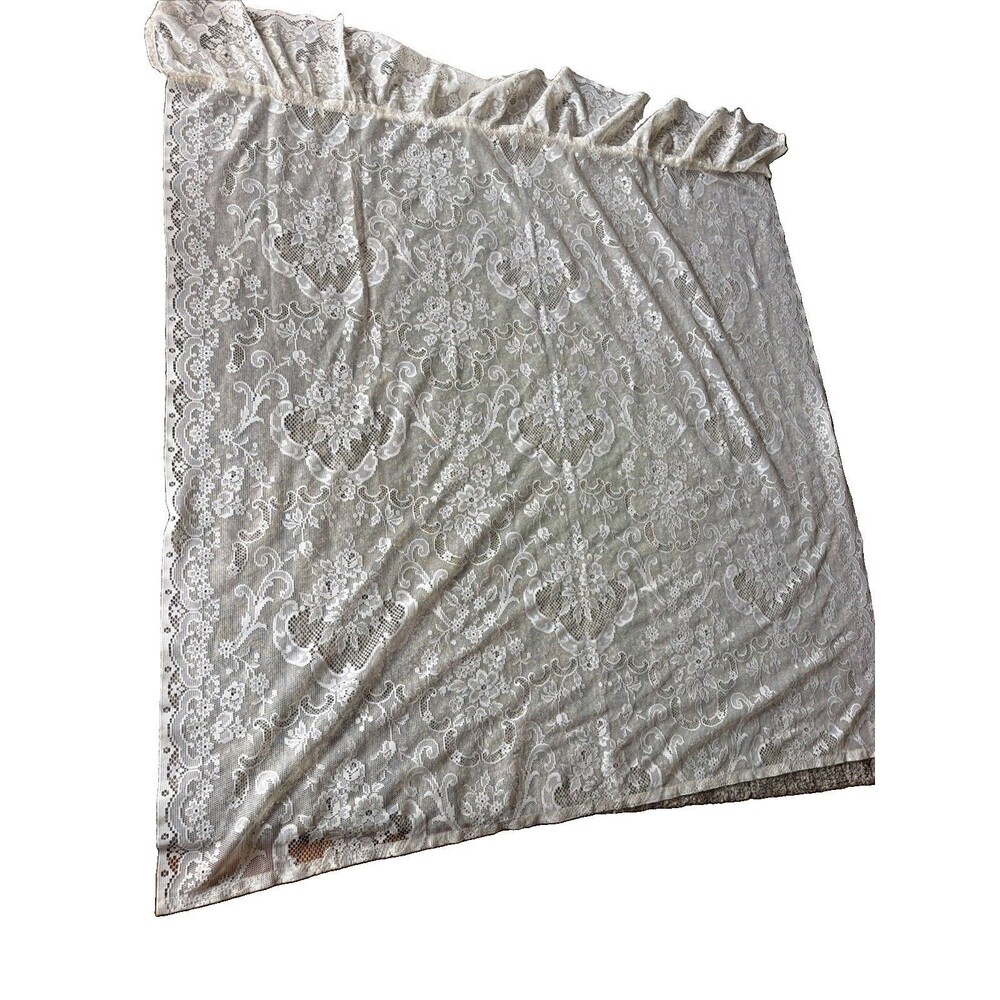 Vintage Off-White Lace Panel Romantic Floral Shabby Cottagecore Overlay 66x69